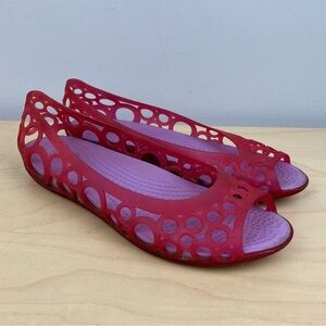 Crocs Women’s Size 7.0 Adrina Jelly Ballet Flats Peep Toe Purple Reddish Pink